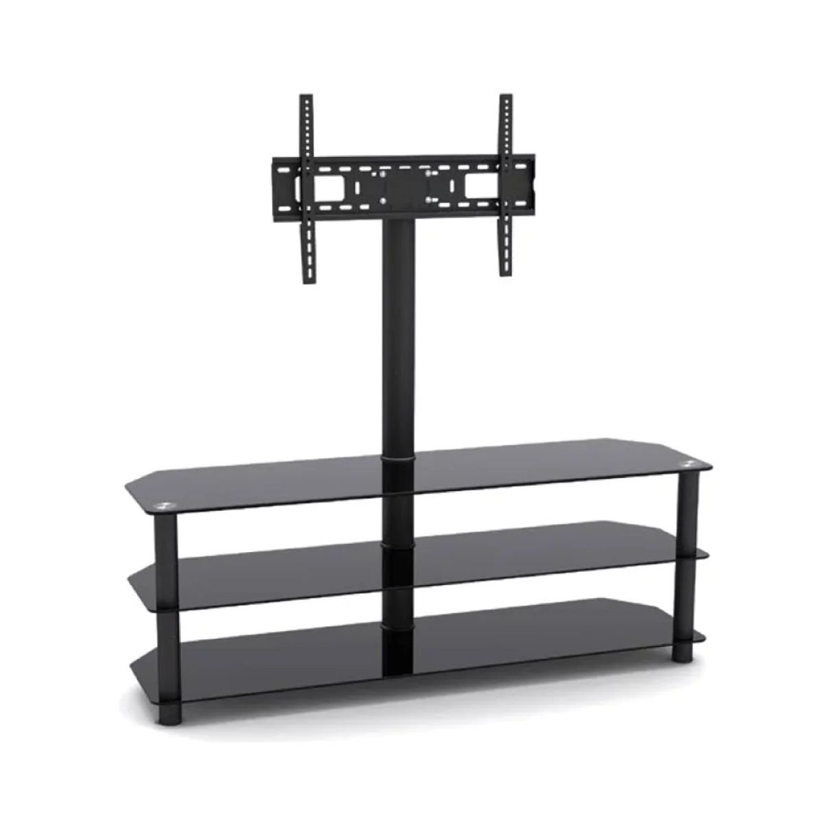 3-Tier Corner-Notched Glass Media Console With TV Mount Bracket (Large)